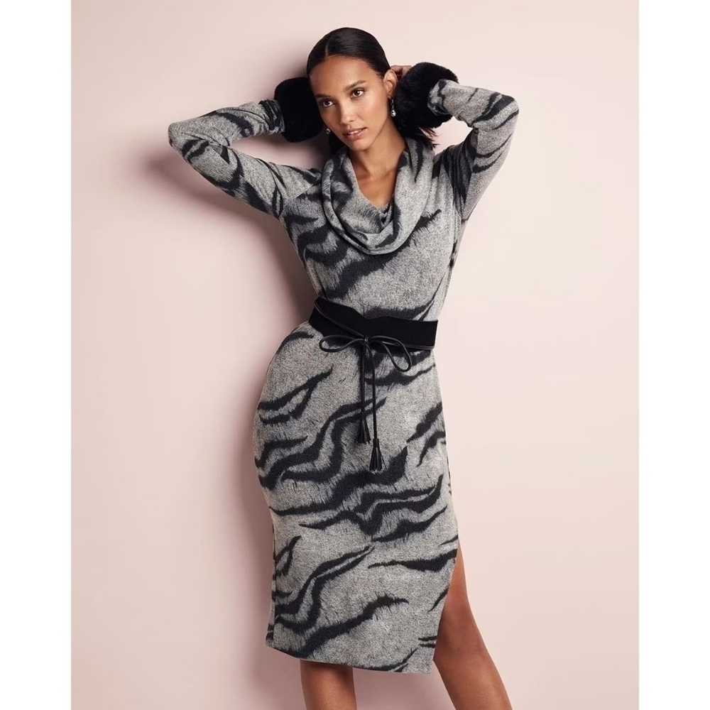 NWT White House Black Market  Tiger-Print Cozy Sweater Dress